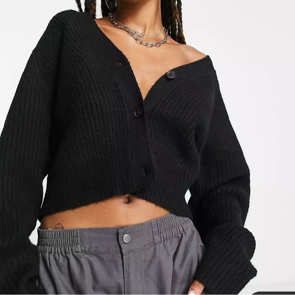 WEEKDAY SWAY RIB CARDIGAN BLACK - XS - Picture 1 of 6